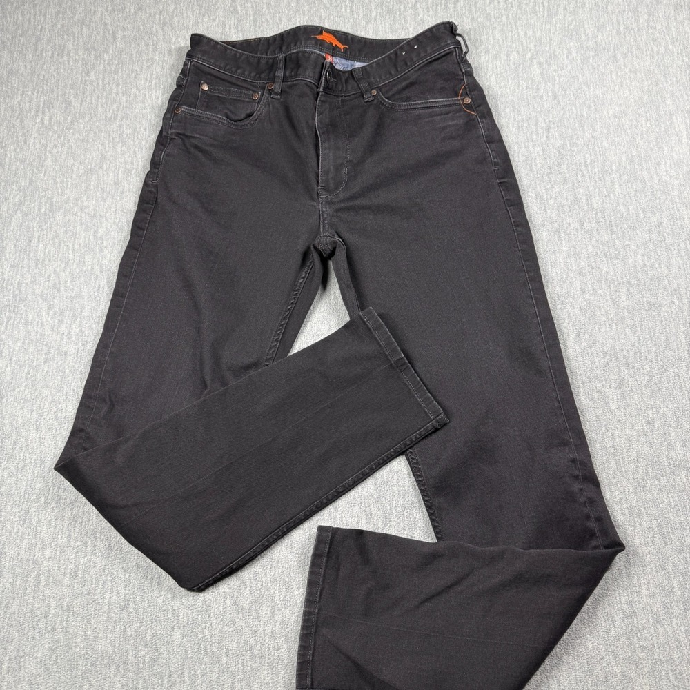 Tommy‎ Bahama Jeans Mens 33x32 Black Denim Pants Floral Pockets Marlin Logo